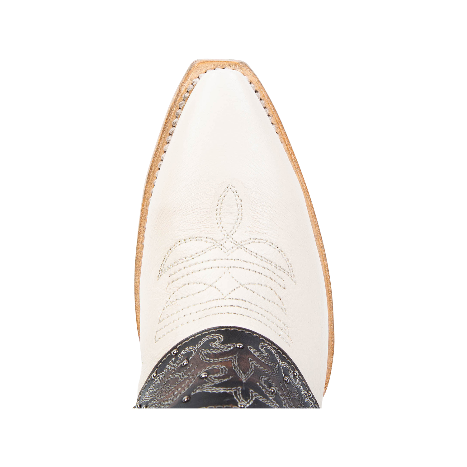 Top view showing snip toe on FREEBIRD women's Waylon beige multi exposed heel shoe