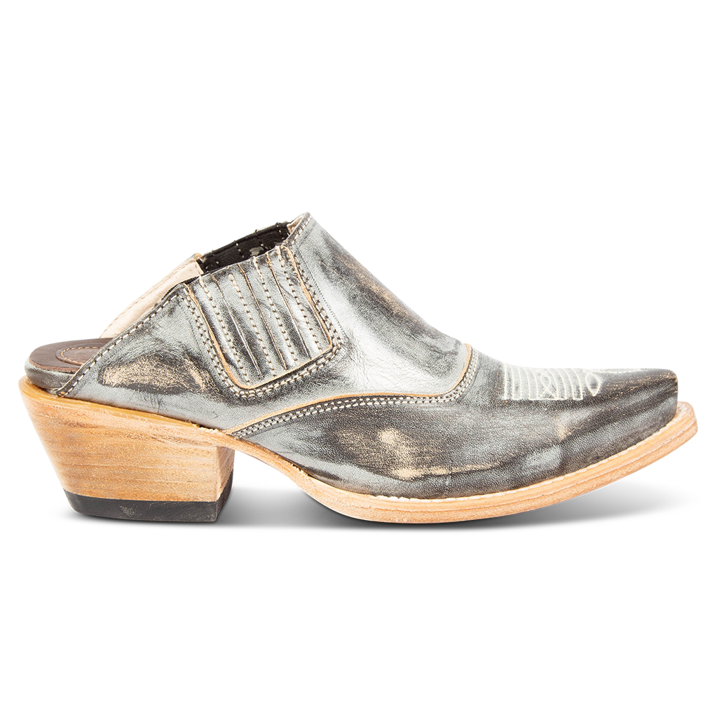 FREEBIRD women's Wentworth ice western mule featuring elastic gore, stitch detailing, open back, and snip toe