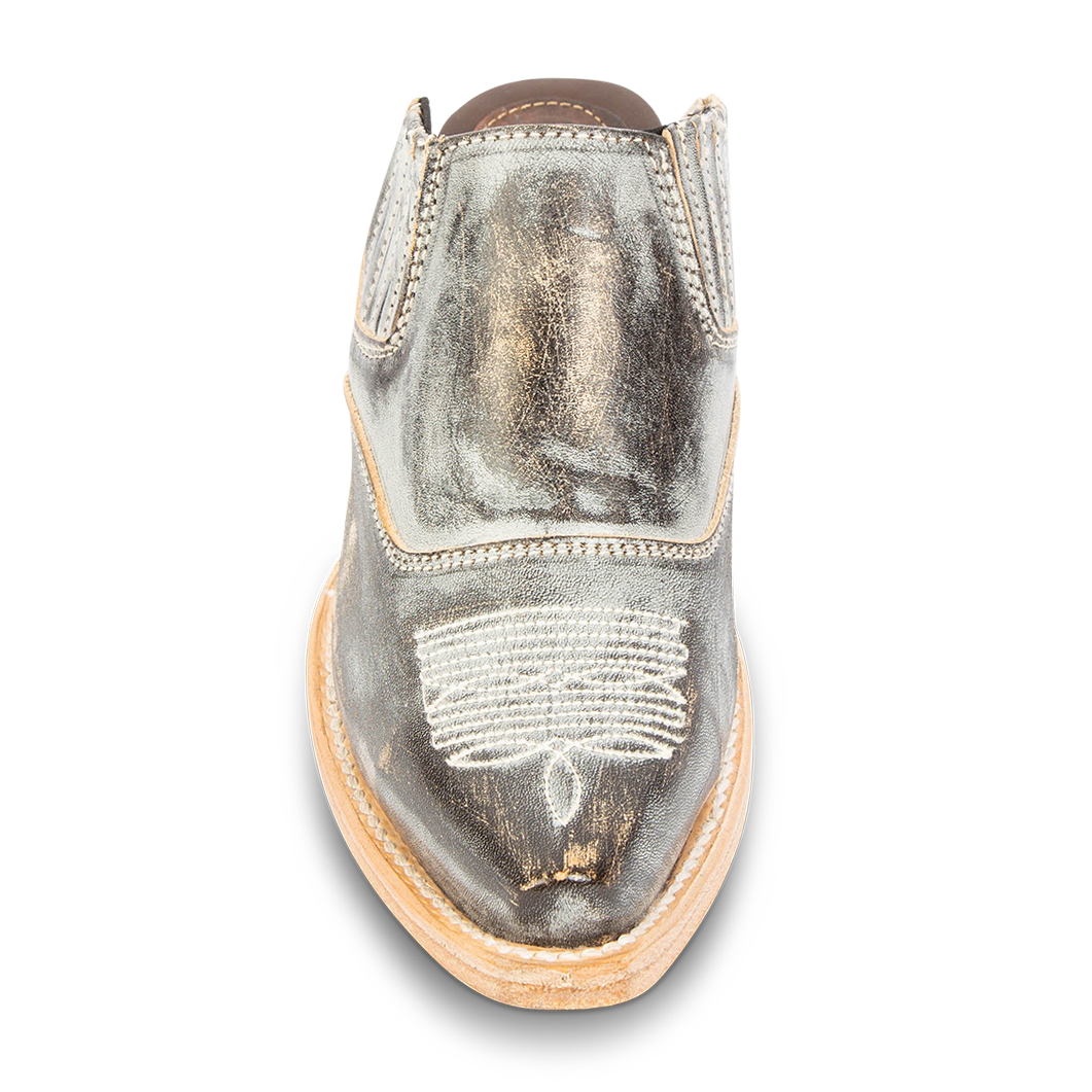 Front view showing traditional stitch detailing and snip toe on FREEBIRD women's Wentworth ice western mule