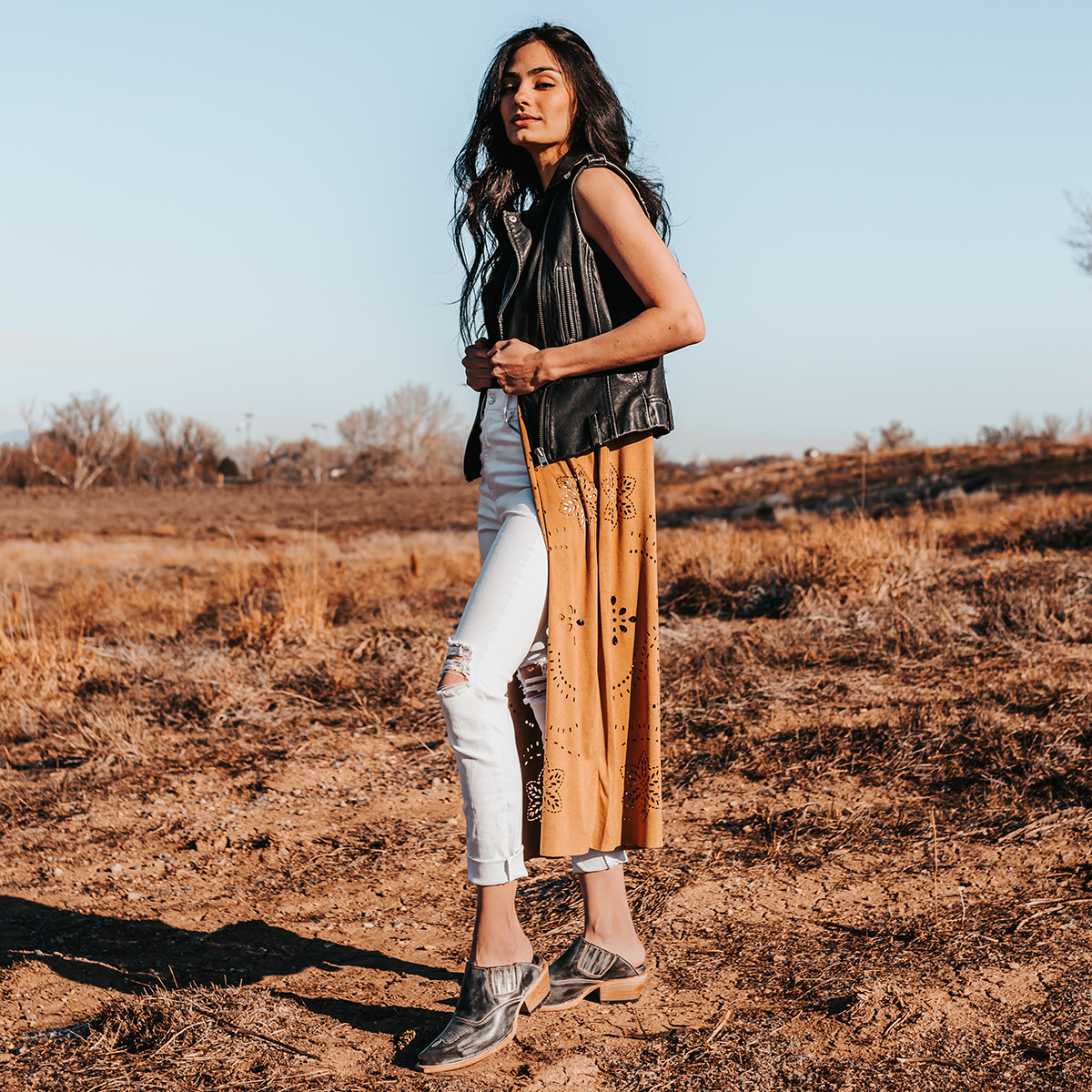 FREEBIRD women's Wentworth ice western mule featuring elastic gore, stitch detailing, open back, and snip toe lifestyle