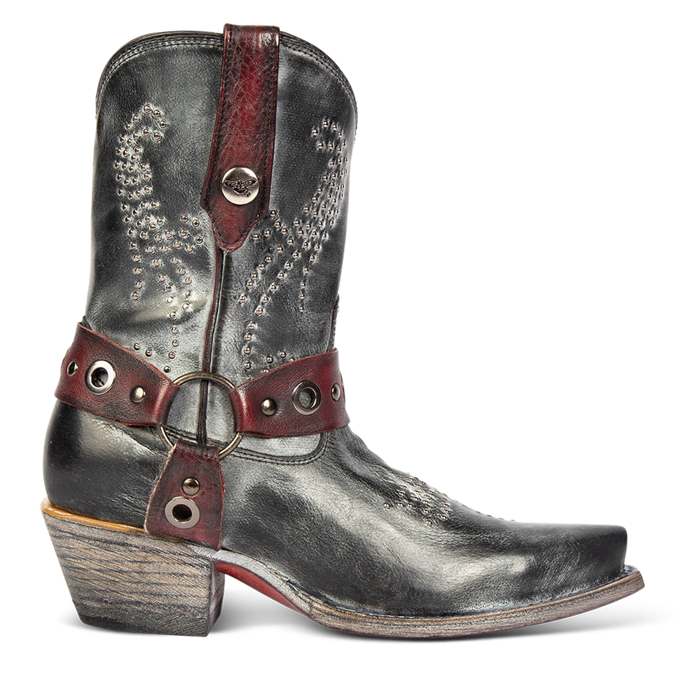 FREEBIRD women's Weston black full grain leather western cowgirl mid calf boot with inside zip closure and embellished shaft
