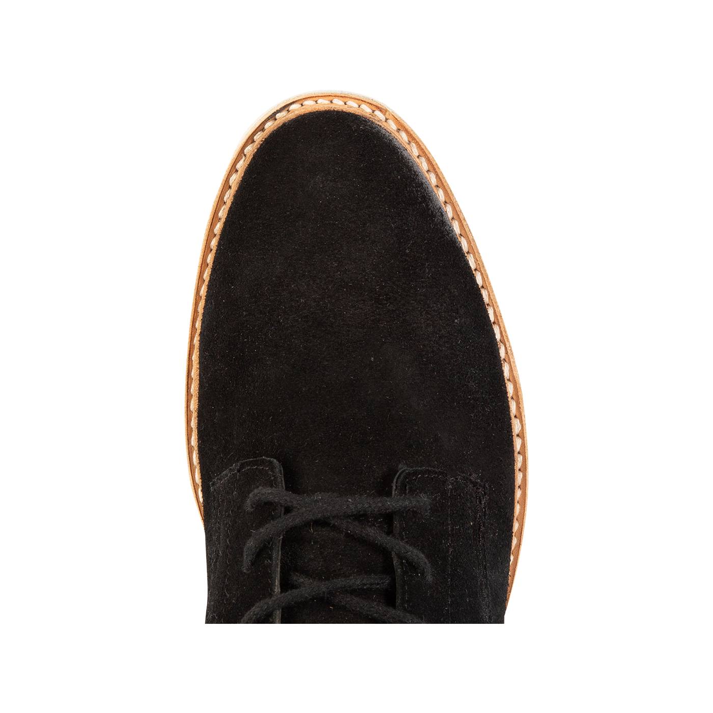 Top view showing almond toe and suede upper on FREEBIRD men's Wheeler black suede shoe
