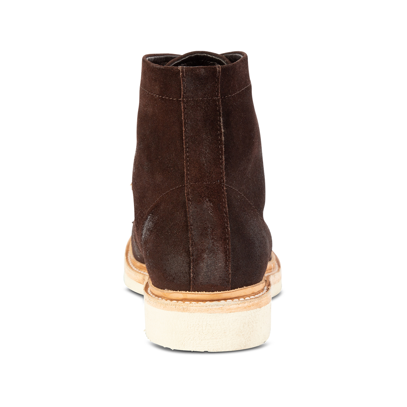 Back view showing suede upper and contrasting soft sole on FREEBIRD men's Wheeler brown suede shoe