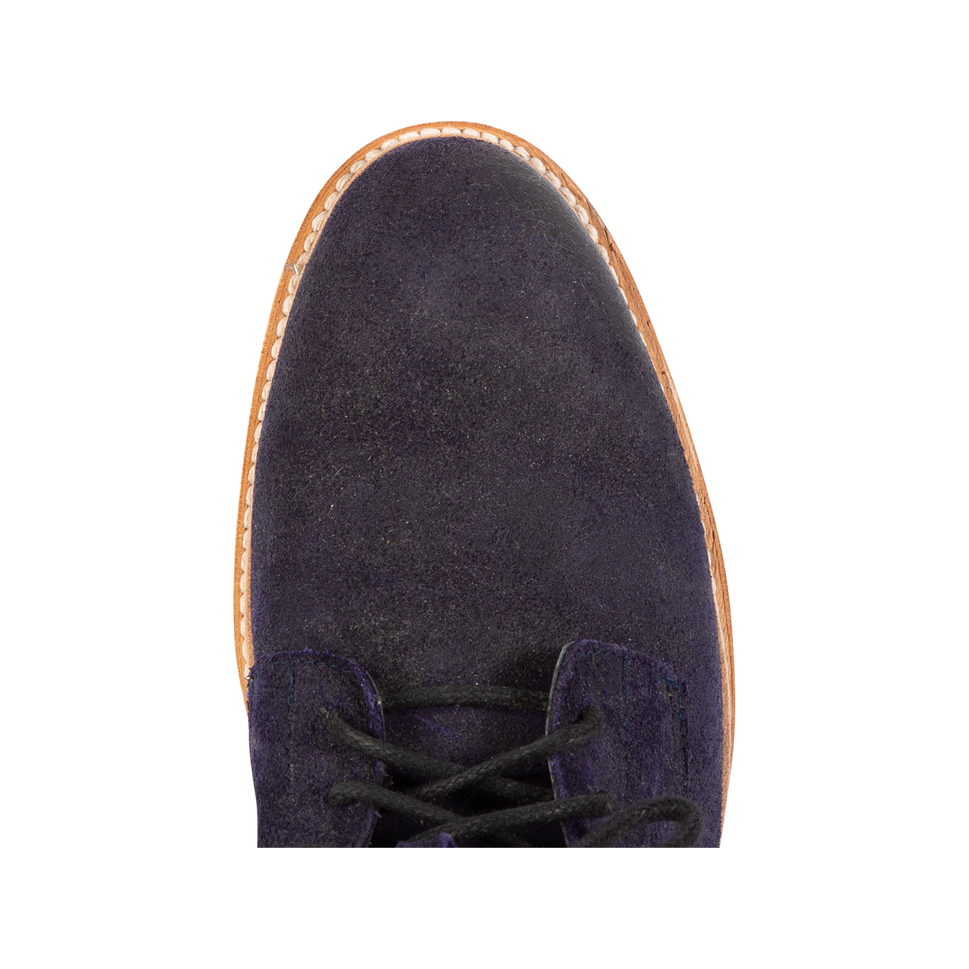 Top view showing almond toe and suede upper on FREEBIRD men's Wheeler navy suede shoe
