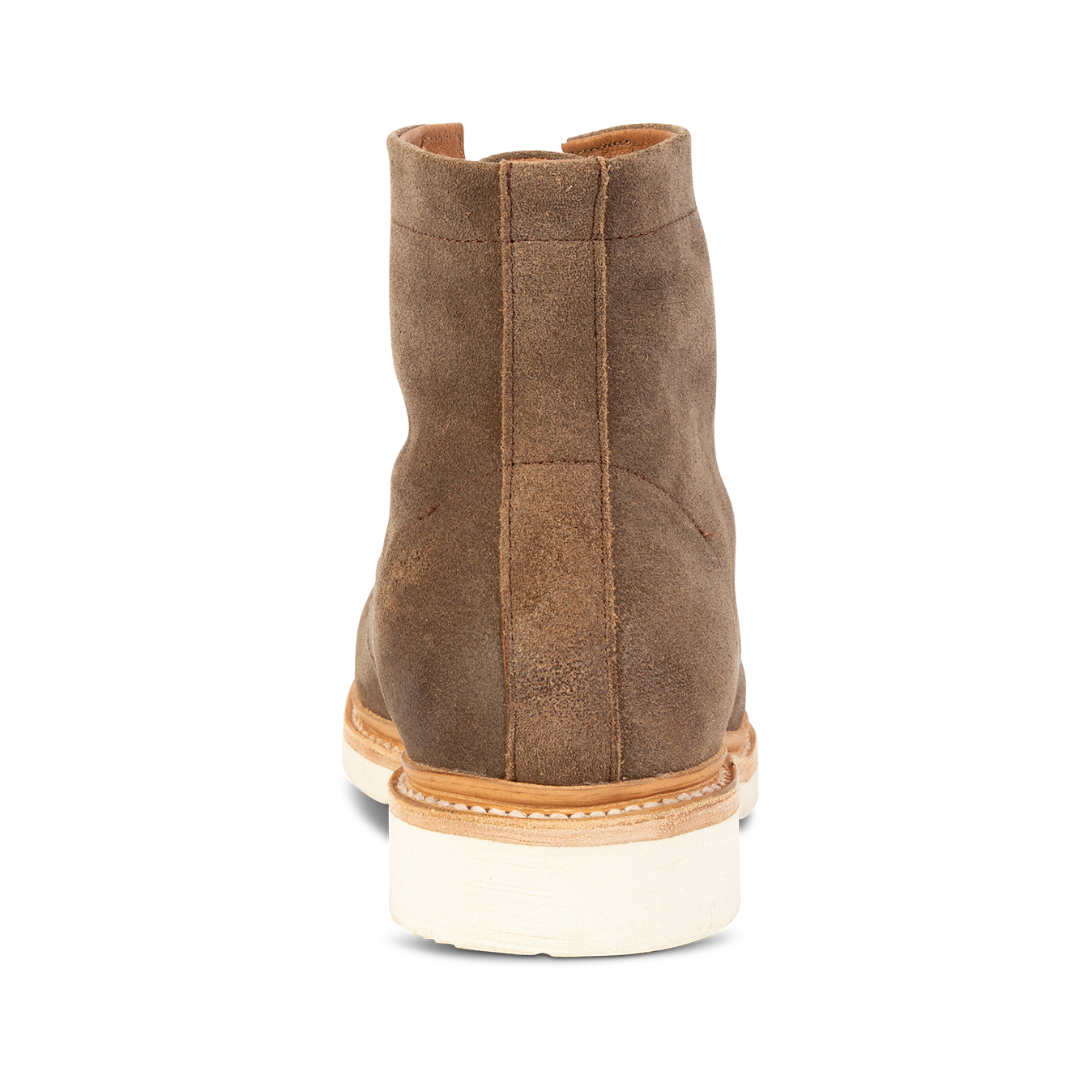 Back view showing suede upper and contrasting soft sole on FREEBIRD men's Wheeler taupe suede shoe