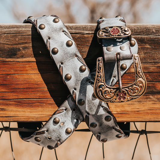 FREEBIRD Whip ice full grain leather belt featuring embroidered detailing and stud embellishments lifestyle