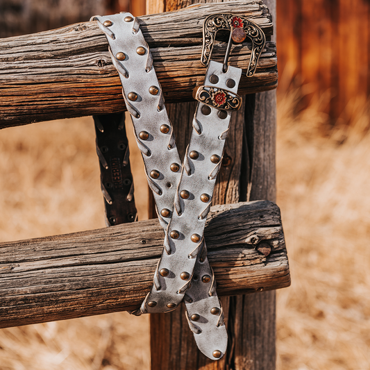 FREEBIRD Whip ice full grain leather belt featuring embroidered detailing and stud embellishments lifestyle