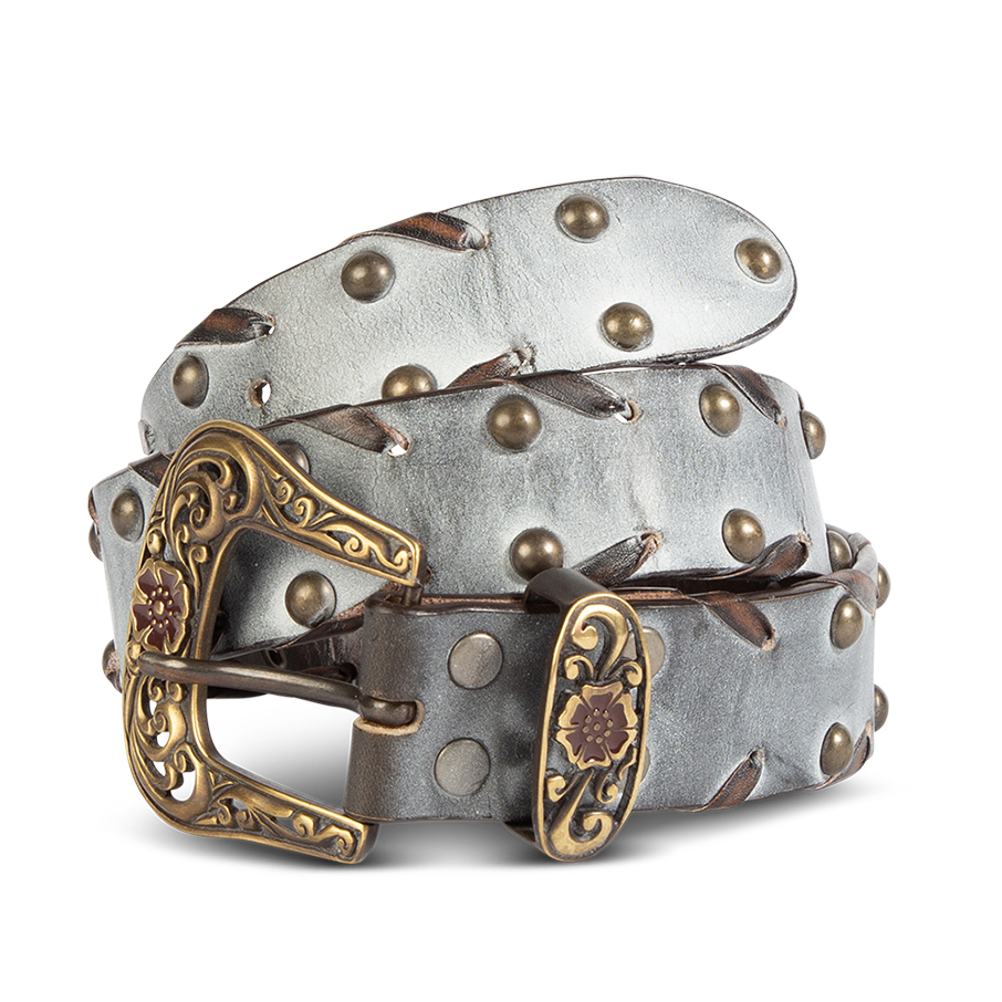FREEBIRD Whip ice full grain leather belt featuring embroidered detailing and stud embellishments