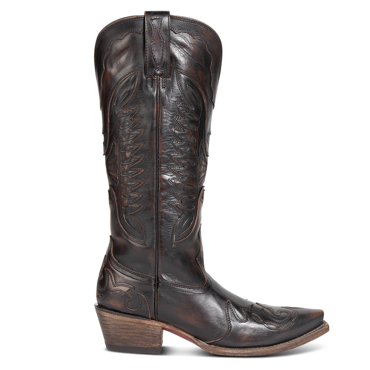 FREEBIRD women's Willie black leather western boot with textured design, stitch detailing, and snip toe construction