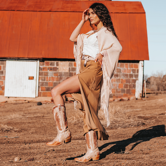 FREEBIRD women's Willie blush multi leather western boot with textured design, stitch detailing, and snip toe construction lifestyle