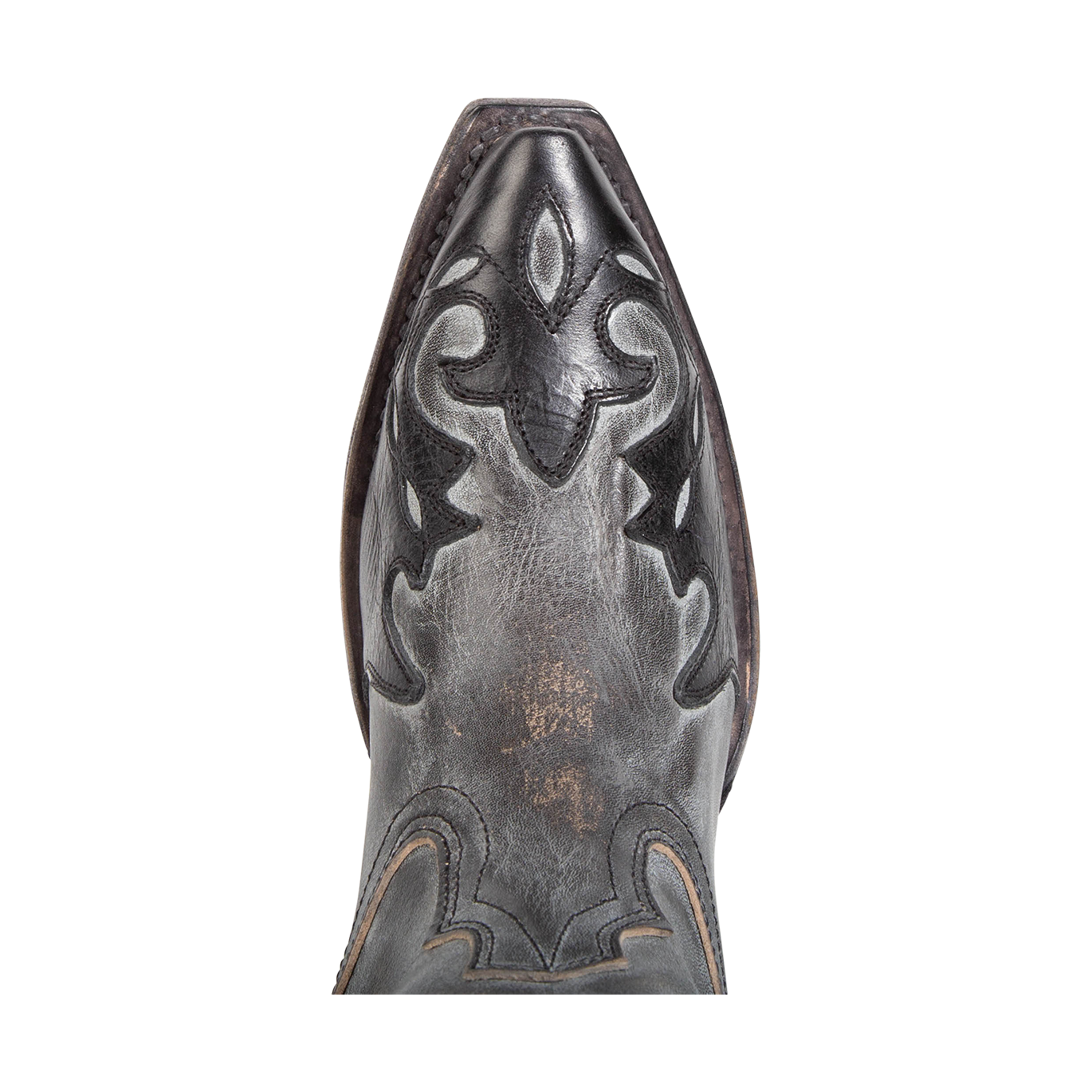 Top view showing snip toe construction with stitch detailing on FREEBIRD women's Willie ice mutli western leather boot