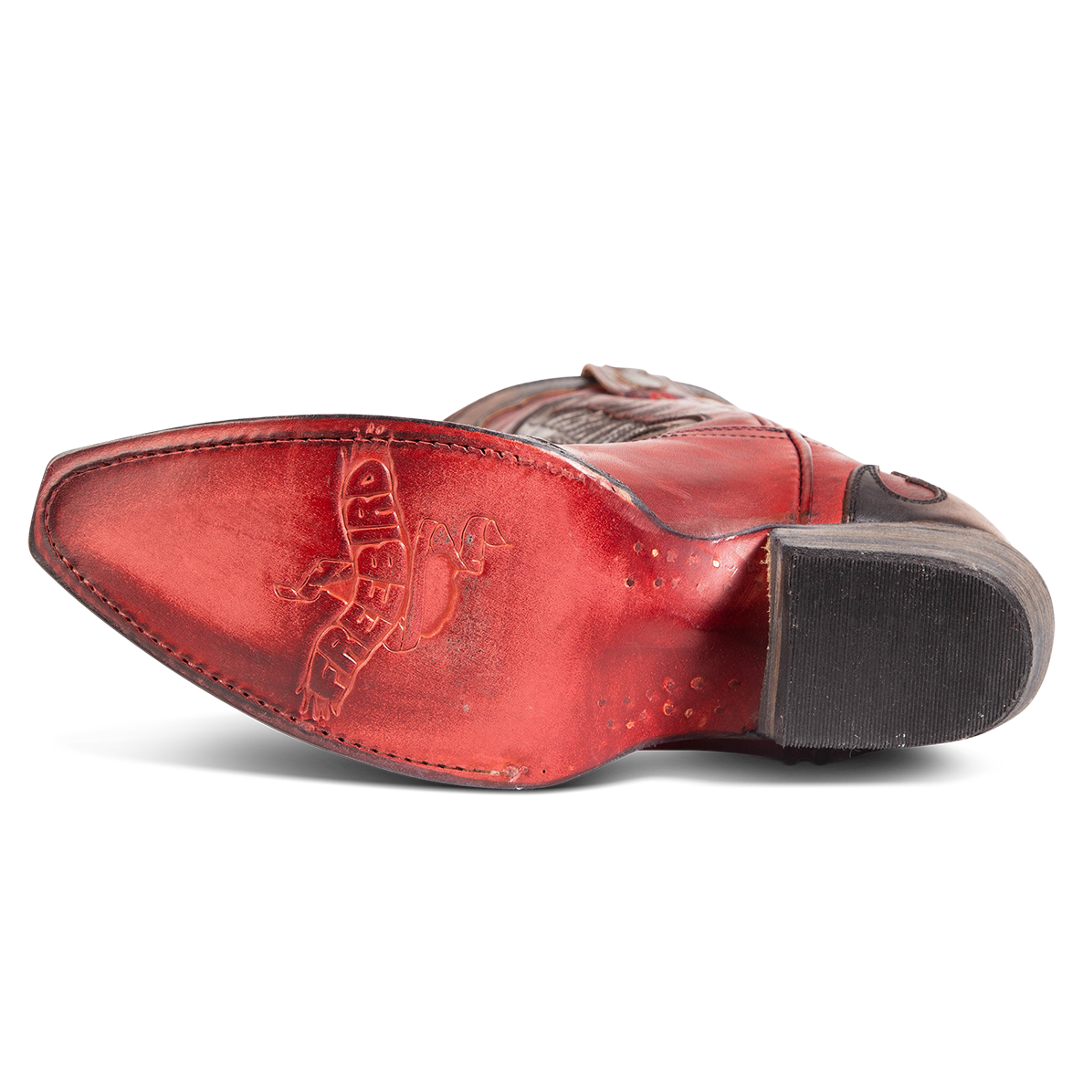 Leather sole imprinted with FREEBIRD on women's Willie red multi western leather boot