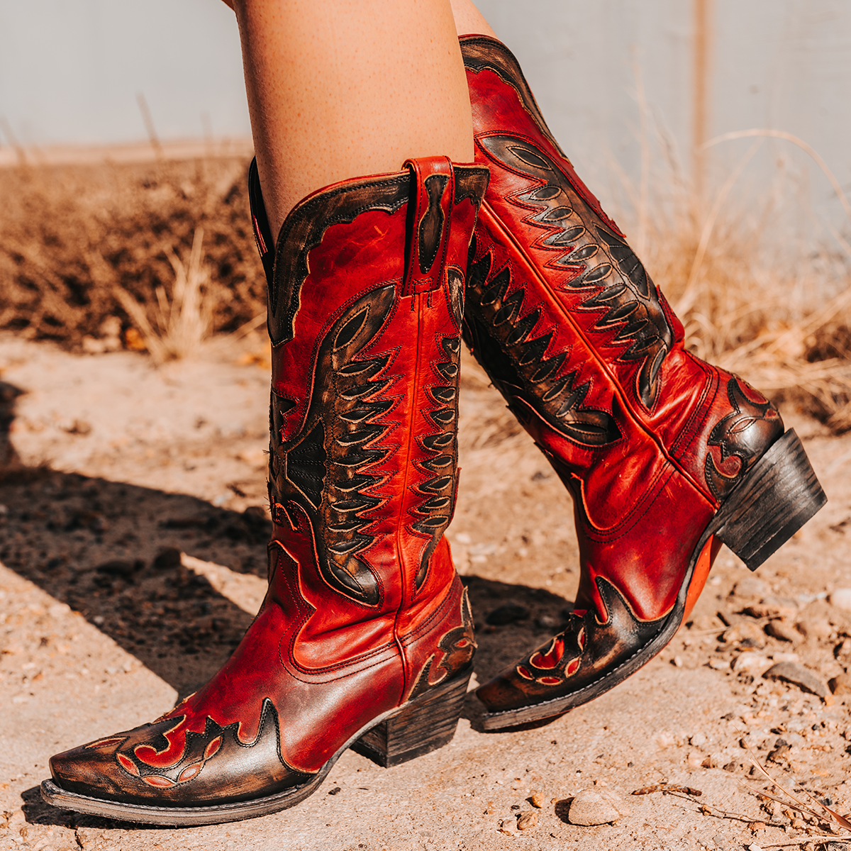 FREEBIRD women's Willie red multi leather western boot with textured design, stitch detailing, and snip toe construction