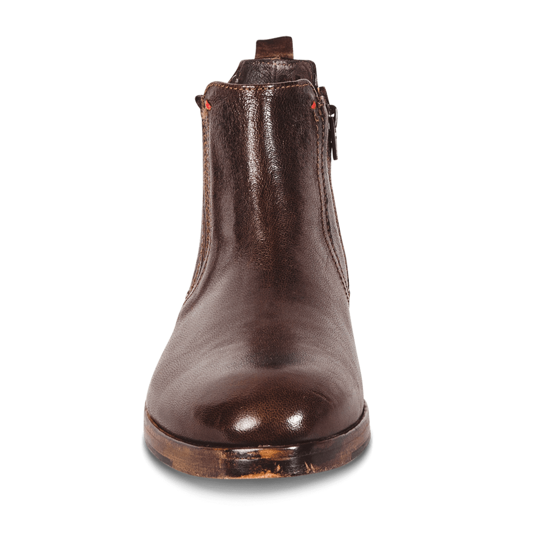 Front view showing leather shaft on FREEBIRD men's Grayson brown boot