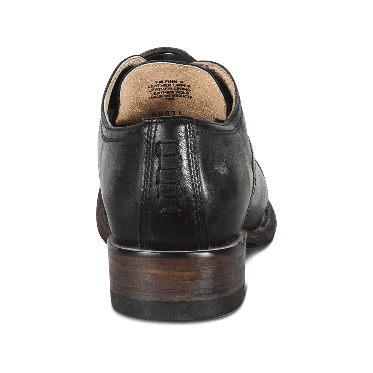 Back view showing leather heel construction FREEBIRD men's Finn black shoe