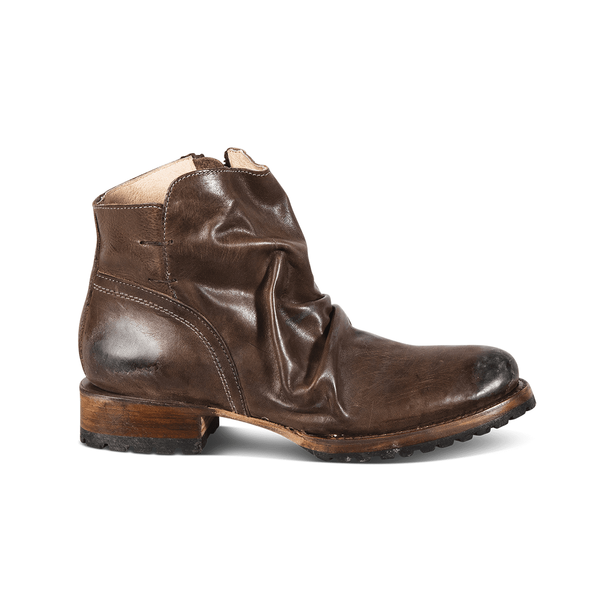 FREEBIRD men's Beck stone inside zip and a gathered leather silhouette 