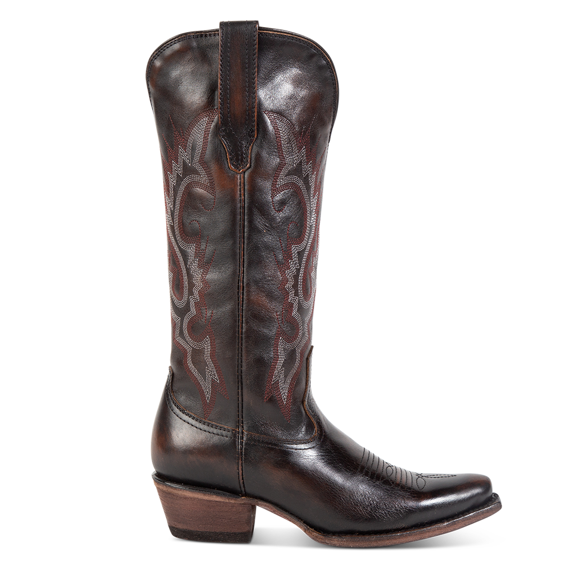 FREEBIRD women's Woodland black leather cowboy boot with stitch detailing and snip toe construction