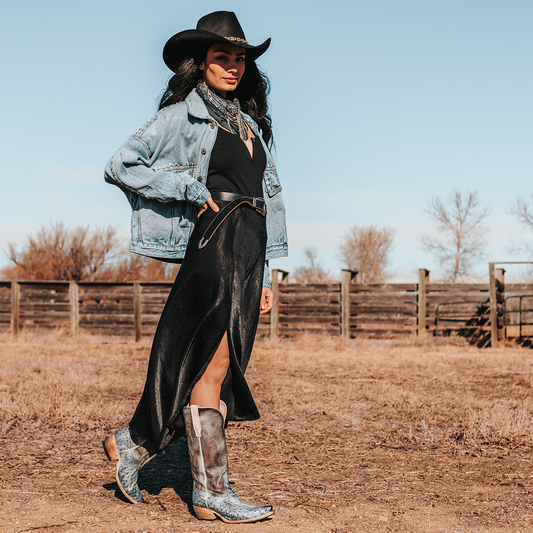 FREEBIRD women's Woodland ice ostrich leather cowboy boot with stitch detailing and snip toe construction lifestyle