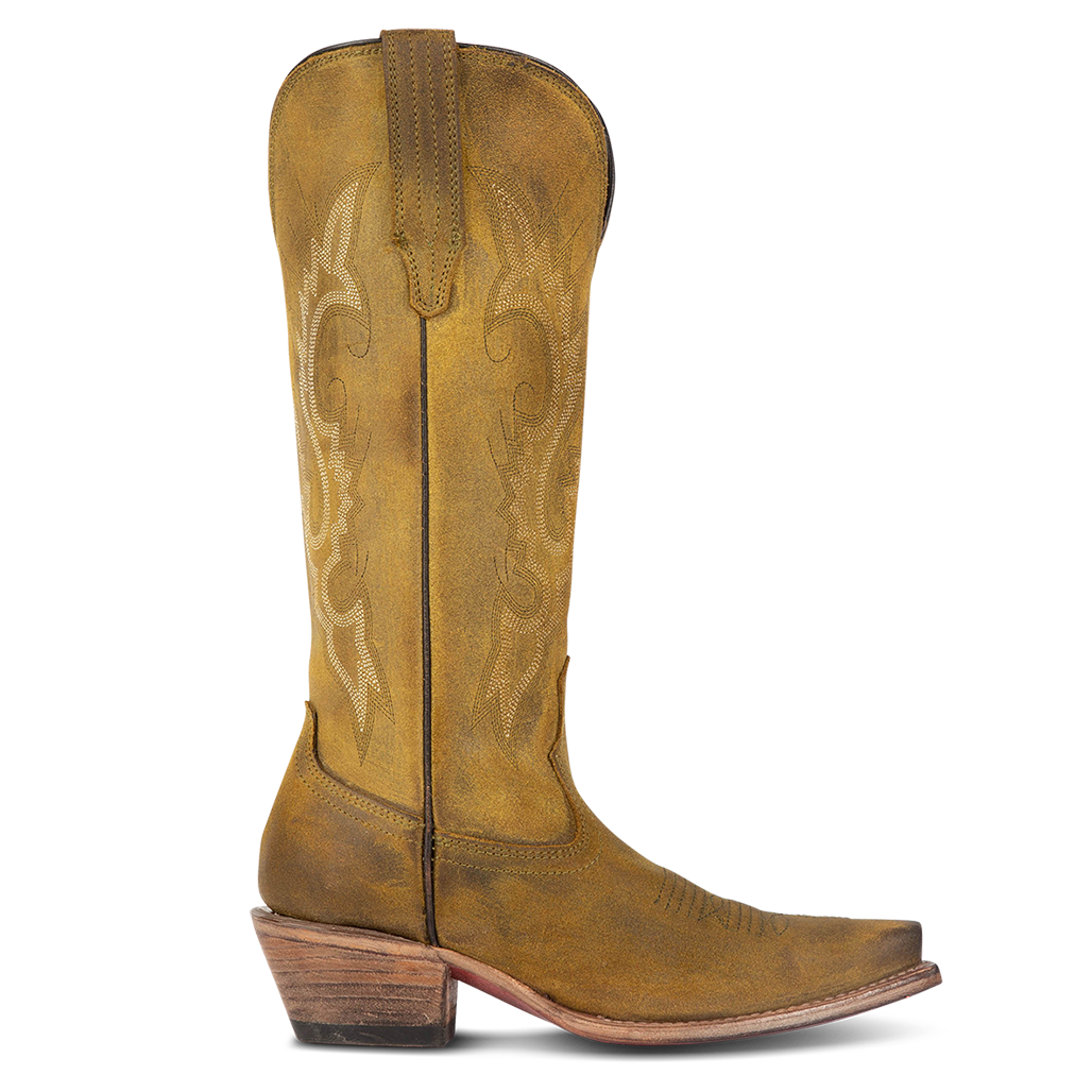 FREEBIRD women's Woodland olive suede cowboy boot with stitch detailing and snip toe construction