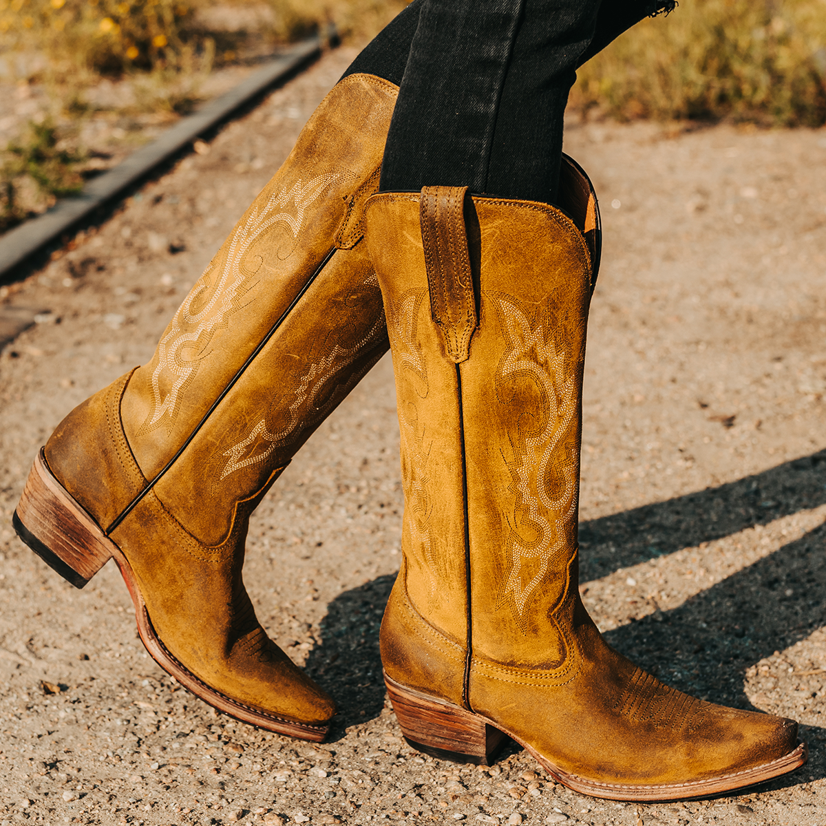 FREEBIRD women's Woodland olive suede cowboy boot with stitch detailing and snip toe construction