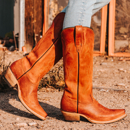 FREEBIRD women's Woodland rust suede cowboy boot with stitch detailing and snip toe construction