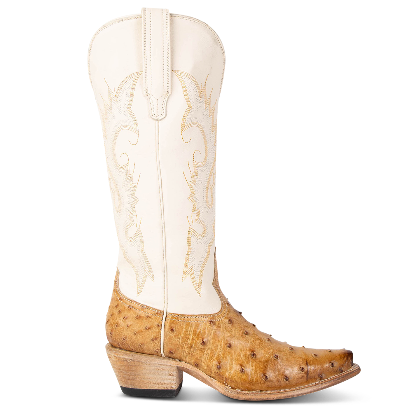 FREEBIRD women's Woodland wheat ostrich leather cowboy boot with stitch detailing and snip toe construction