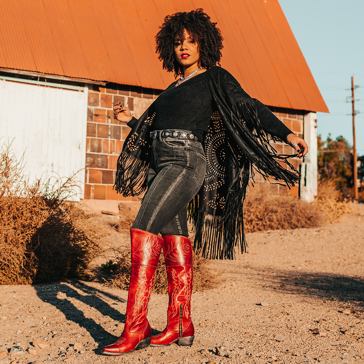 FREEBIRD women's Wynonna red leather tall western boot with stitch detailing and snip toe construction