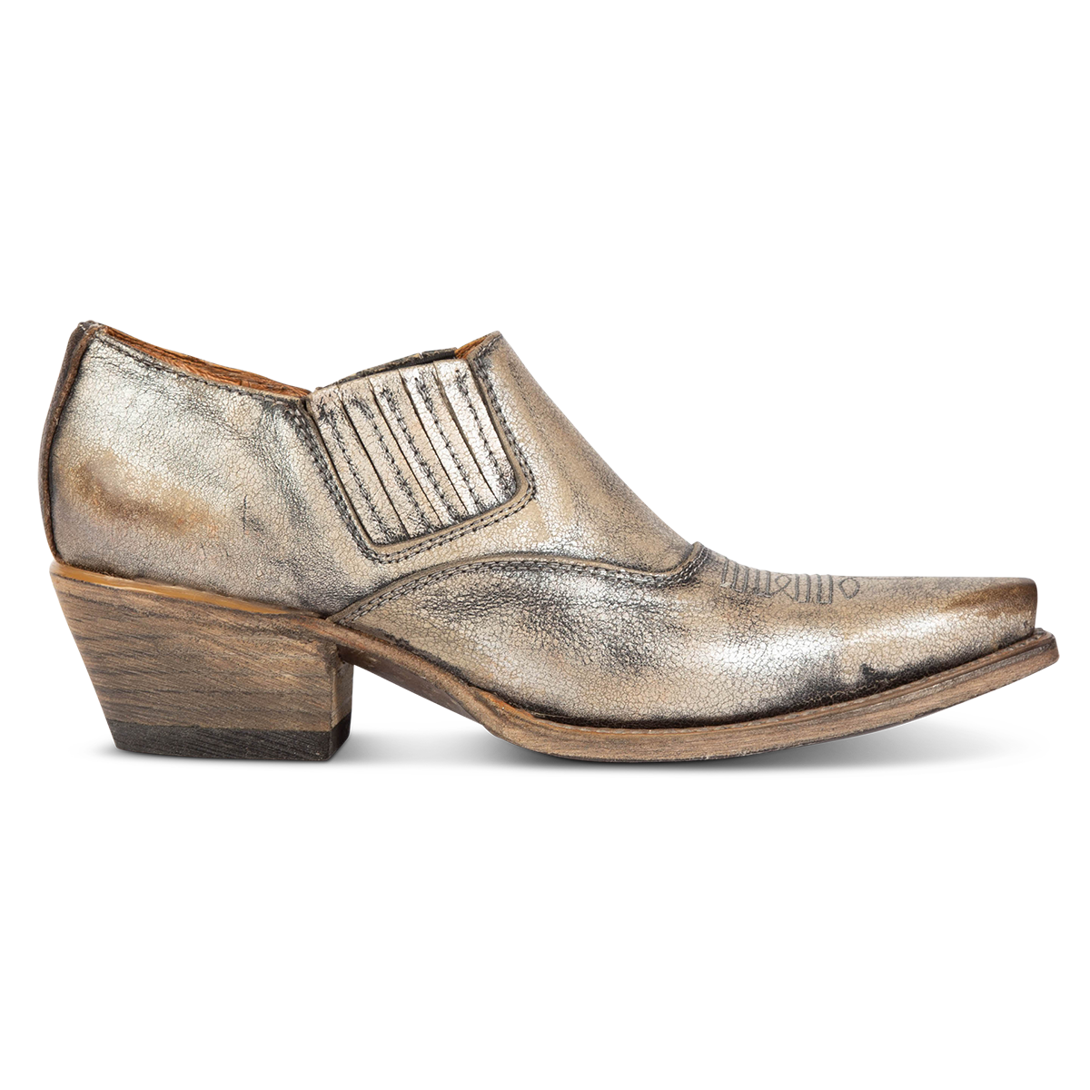 FREEBIRD women's Wyoming pewter featuring gore, western stitch detailing and snip toe