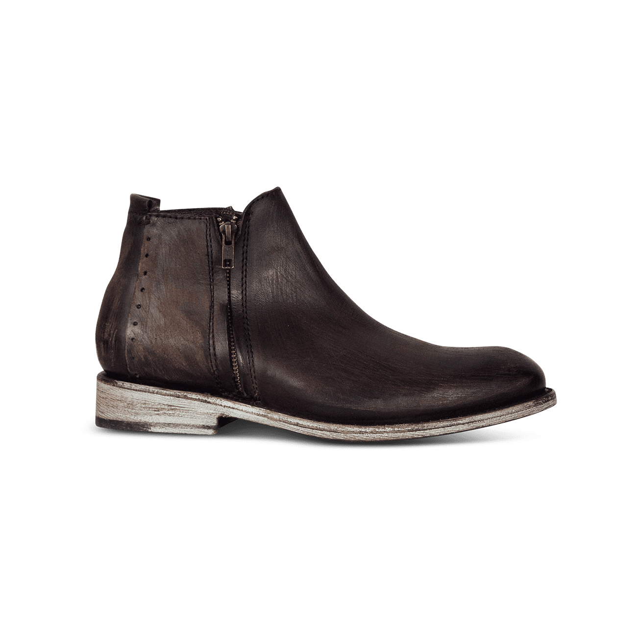 FREEBIRD men's Milo dark brown boot with an outside and inside zip closure detail