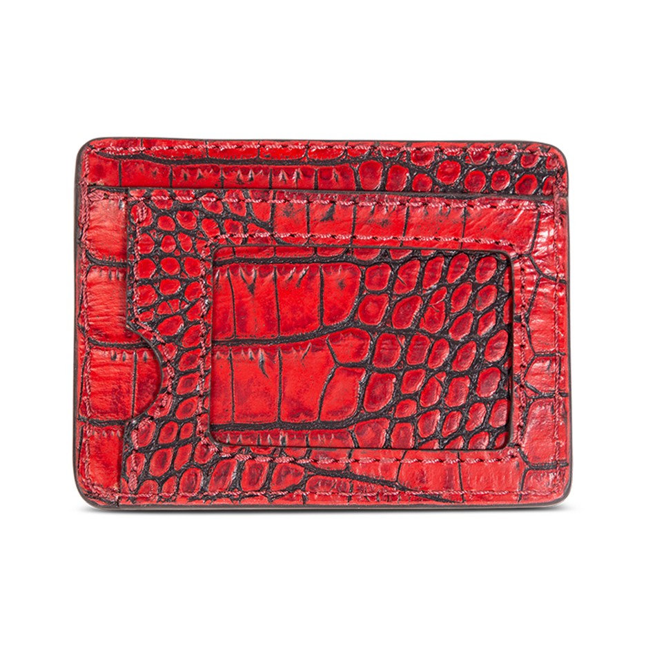 Back view showing clear card case on FREEBIRD CC Wallet red croco