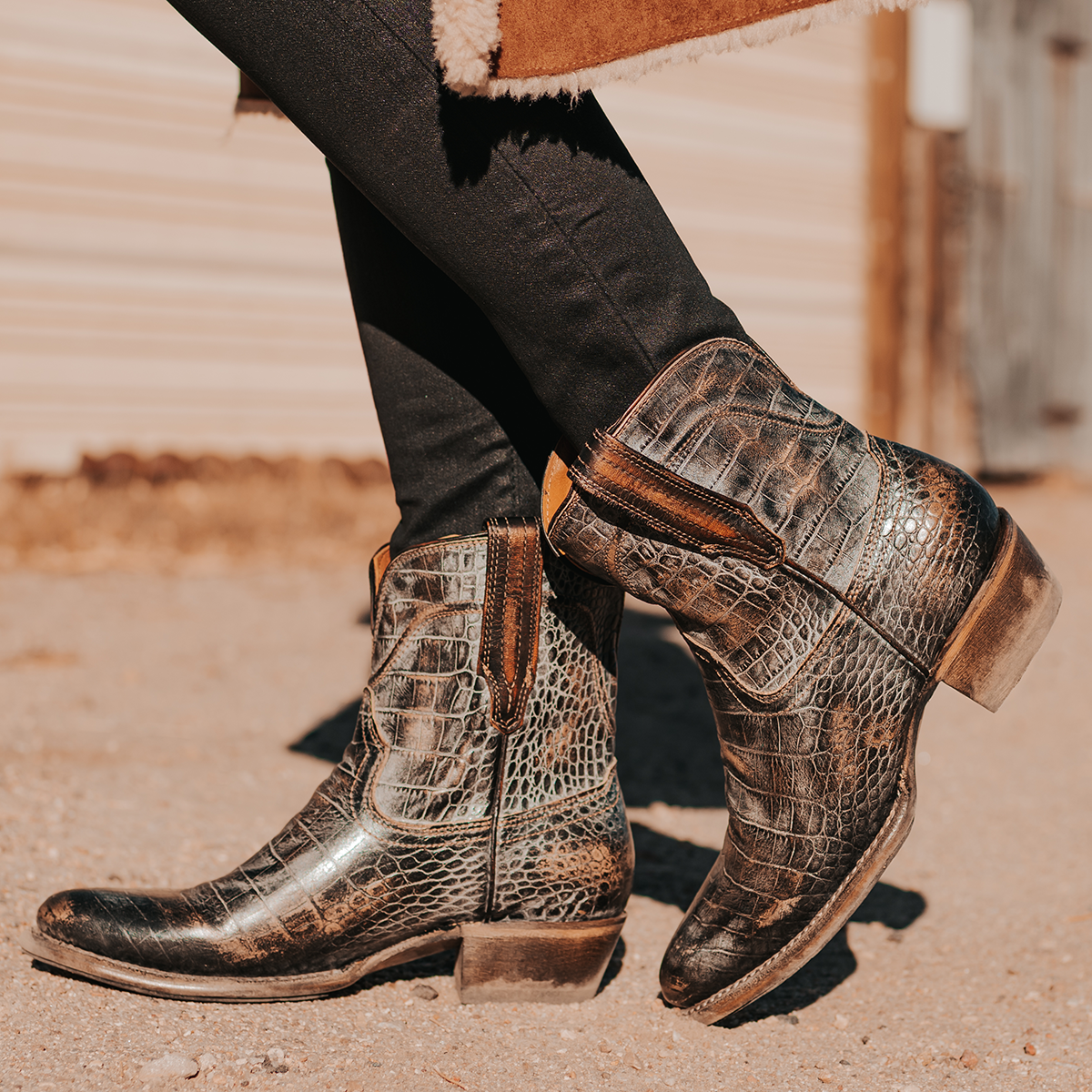 FREEBIRD women's Zamora graphite multi bootie with scallop detailing and pointed toe construction