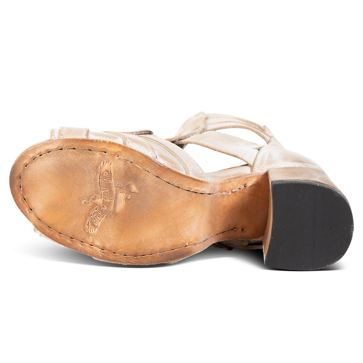 Leather sole on FREEBIRD women's Zane beige heeled sandal