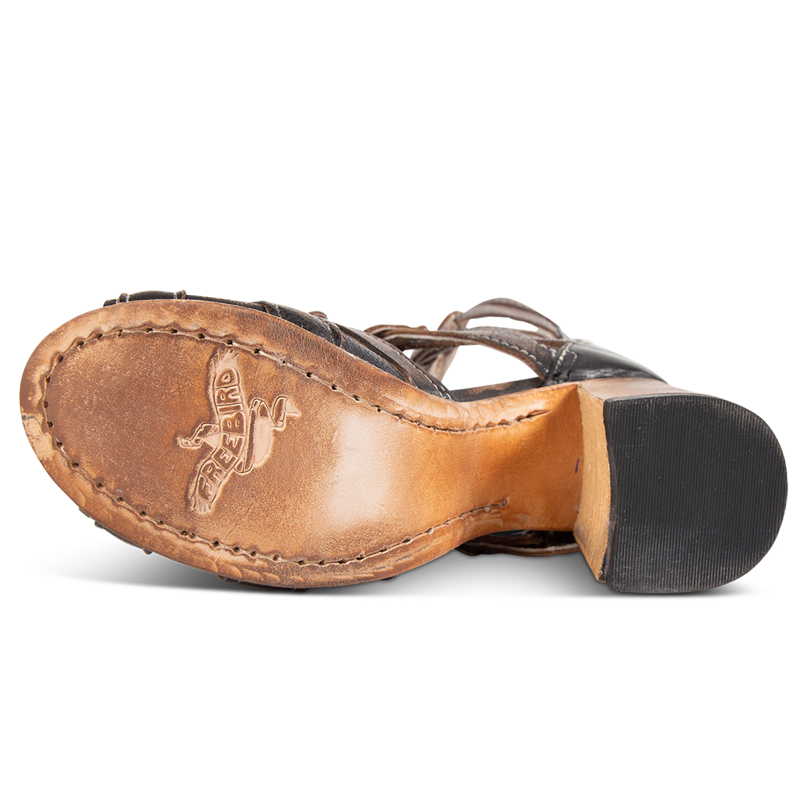 Leather sole on FREEBIRD women's Zane black heeled sandal