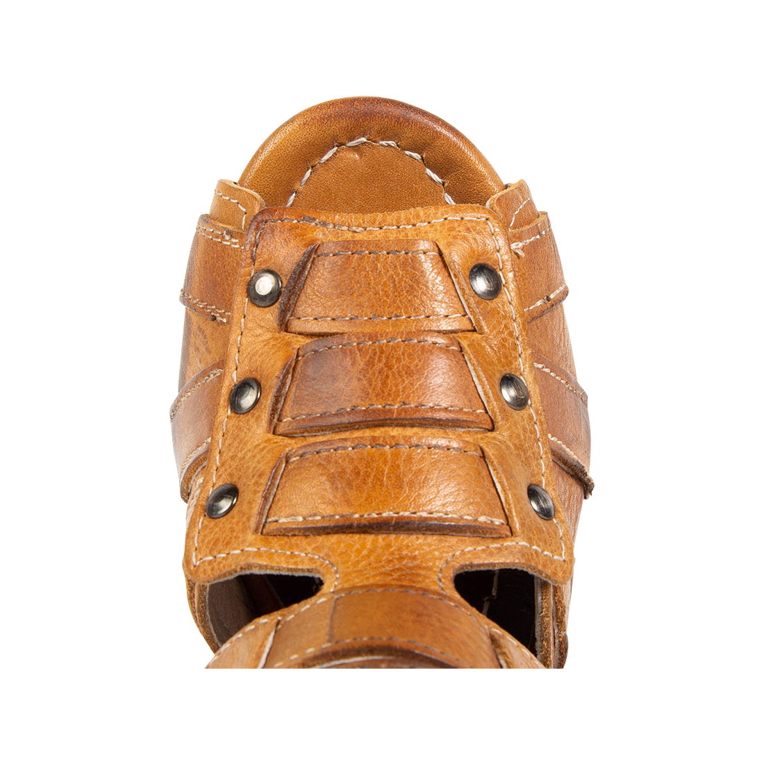 Top view showing leather and stud detailing FREEBIRD women's Zane wheat multi heeled sandal