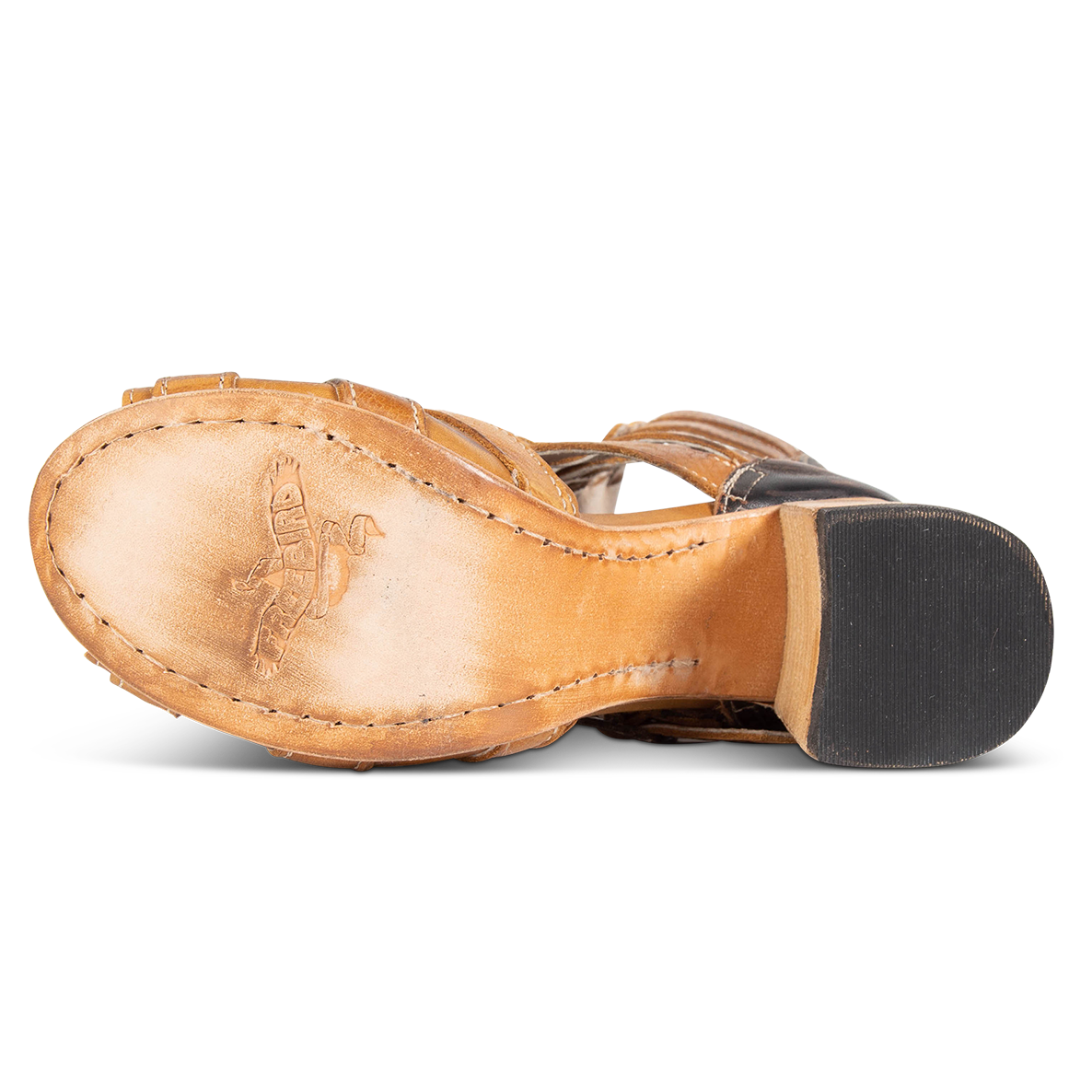 Leather sole on FREEBIRD women's Zane wheat multi heeled sandal