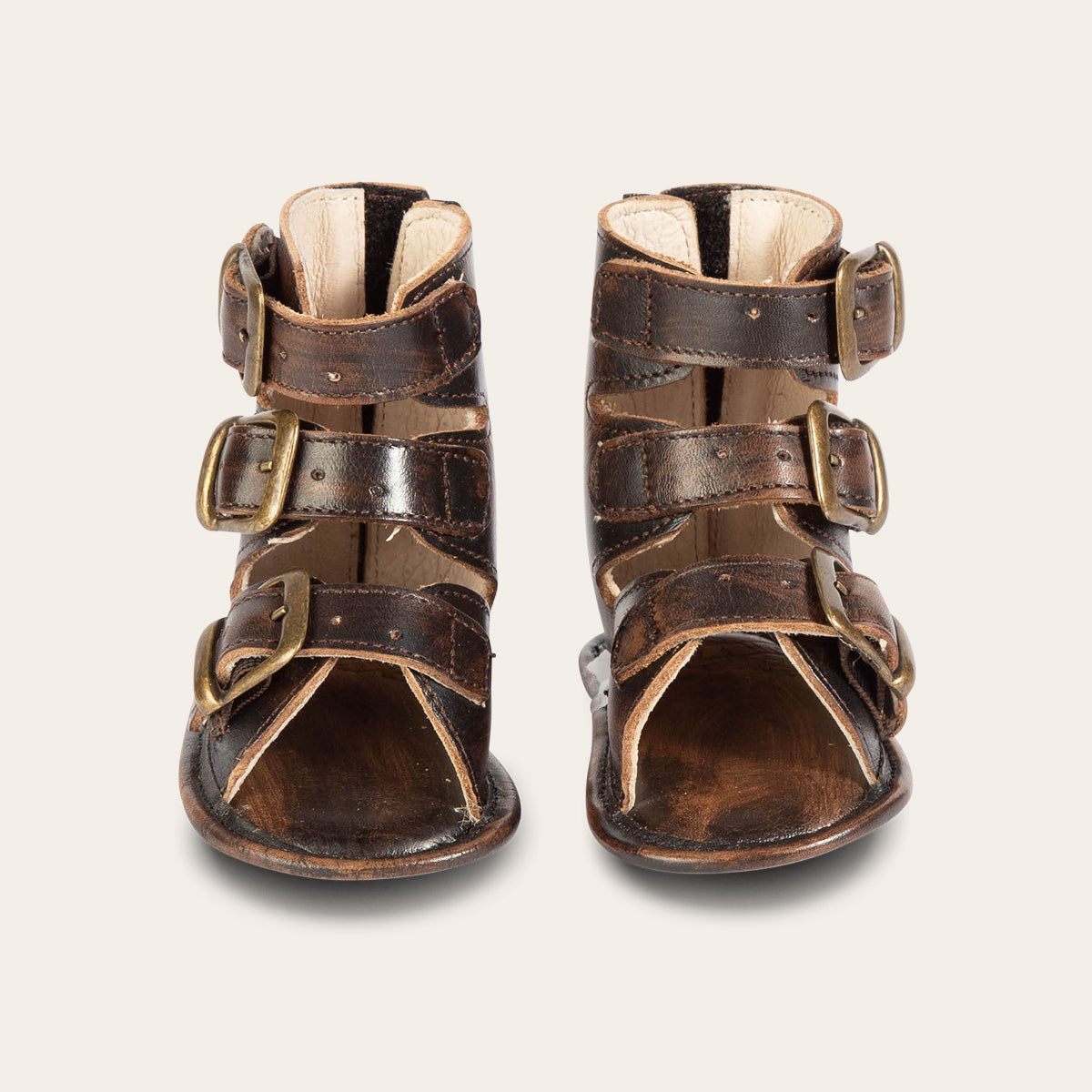 front view showing buckle fashion straps on FREEBIRD infant baby bond black sandal