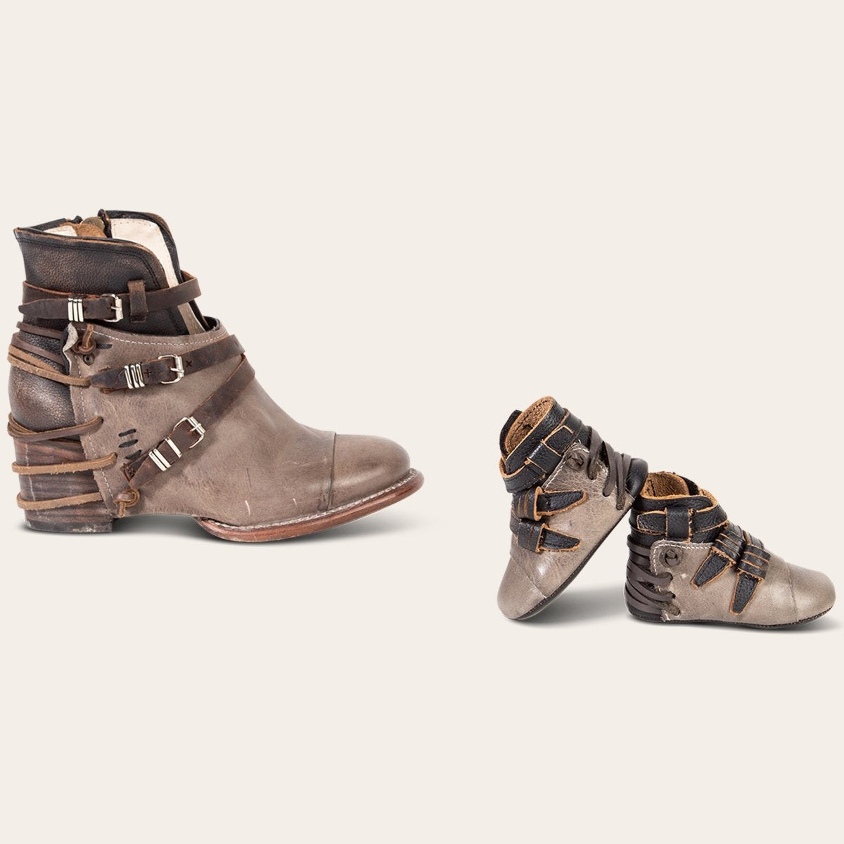 FREEBIRD women's crue grey multi and matching infant baby crue leather boot with inside velcro and zip closure