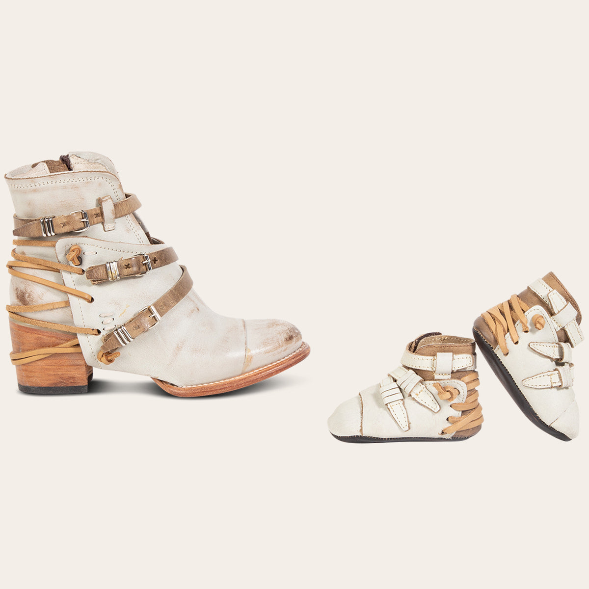 FREEBIRD women's crue ice and matching infant baby crue leather boot with inside velcro and zip closure