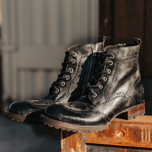 FREEBIRD men's Bradford black leather lace up wingtip boot