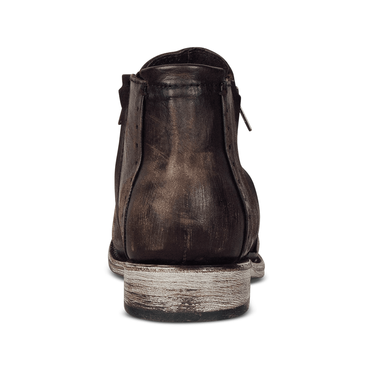 Back view showing back leather construction on FREEBIRD men's Milo dark brown boot