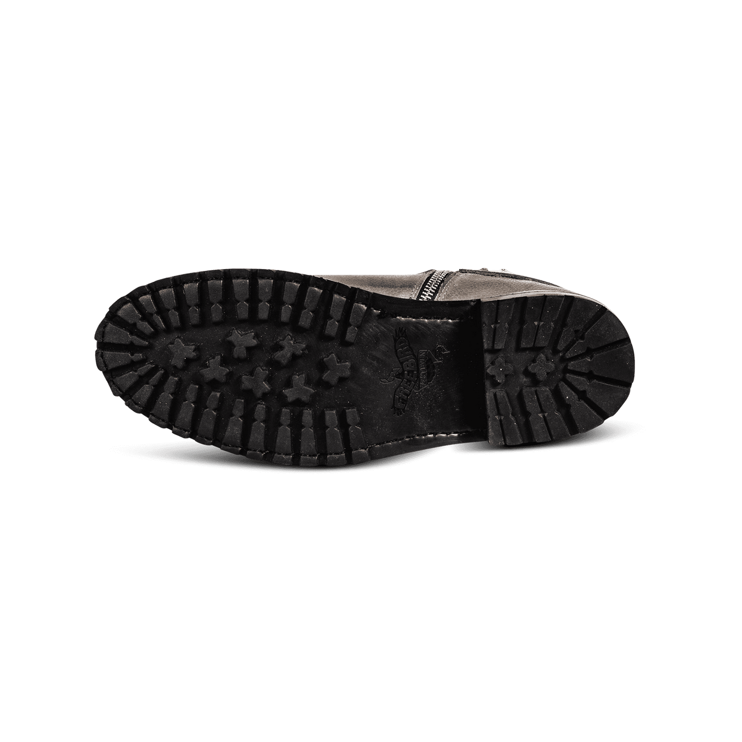 Tread sole imprinted with FREEBIRD on men's Ozzie stone boot