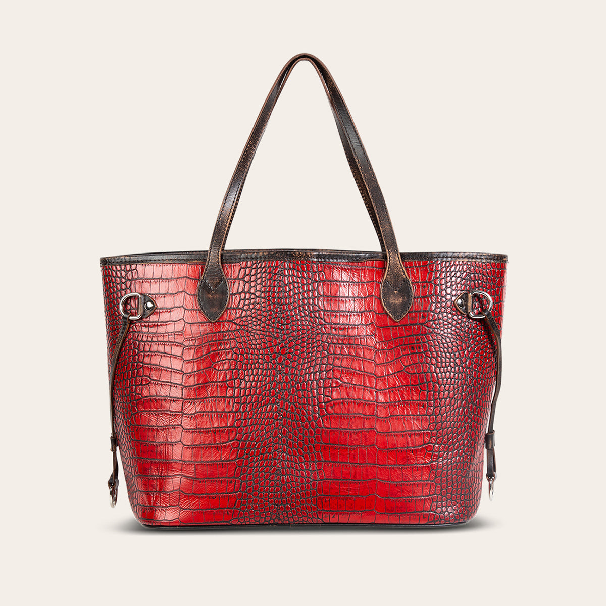 FREEBIRD Mara red croco embossed leather tote bag with top handles and interior zip pocket