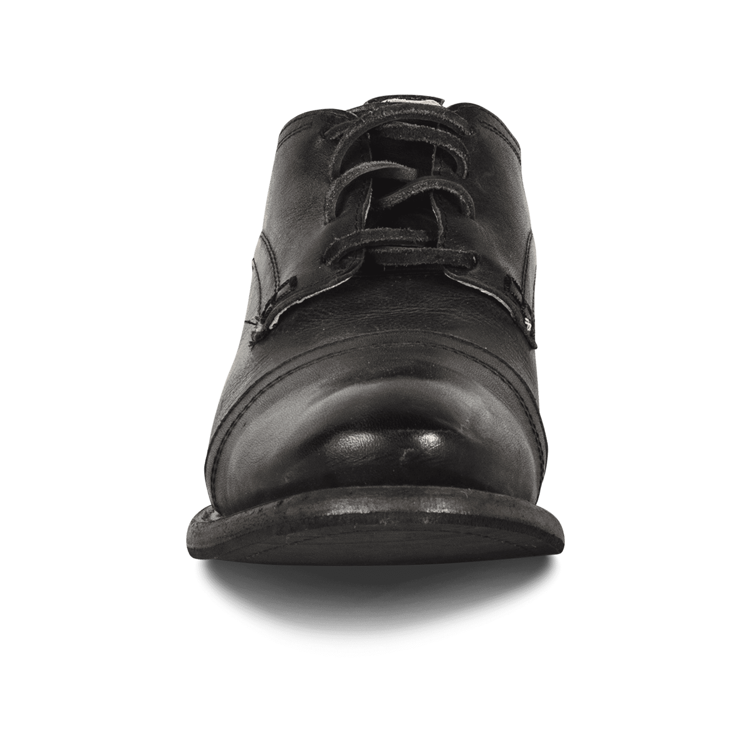 Front view showing lace up oxford construction on FREEBIRD men's Finn black shoe 