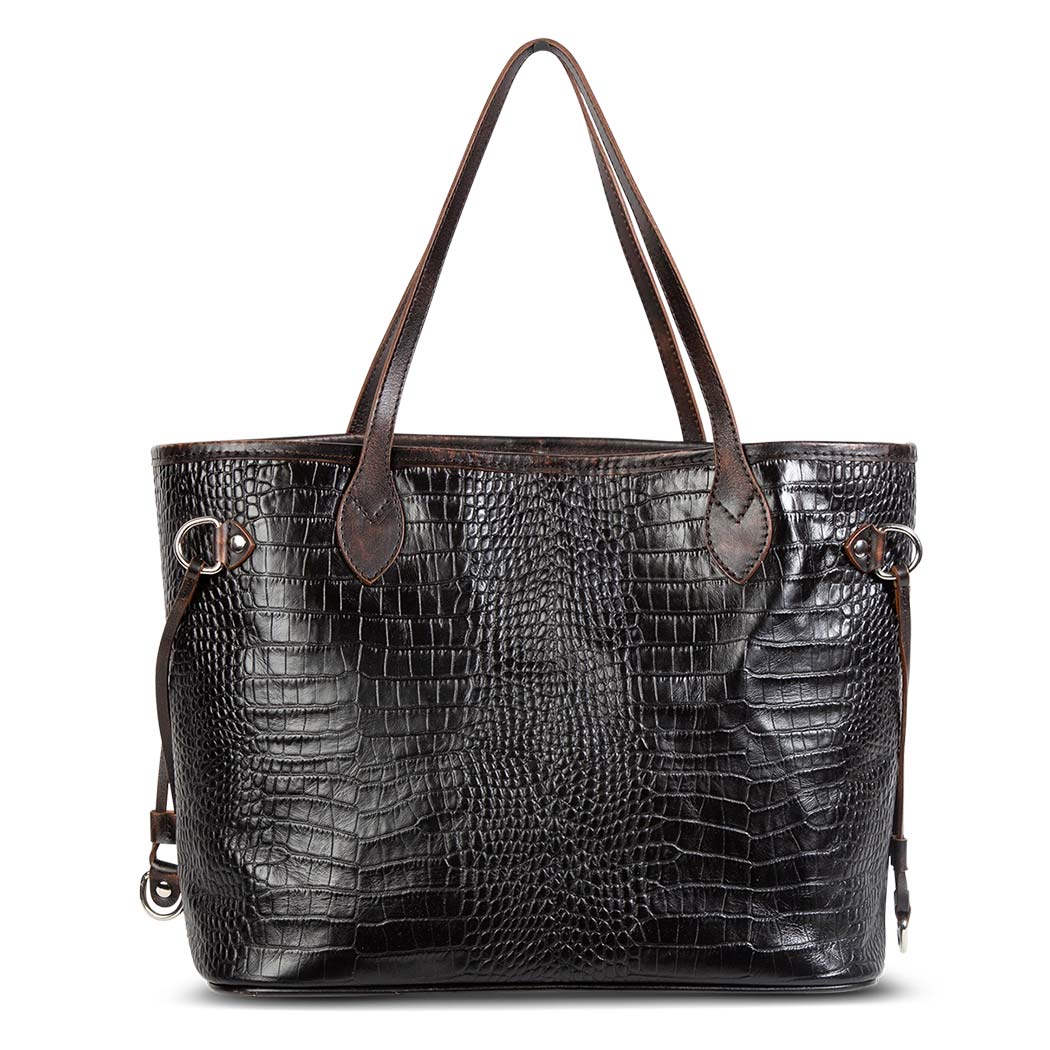 FREEBIRD Mara black croco embossed leather tote bag with top handles and interior zip pocket 