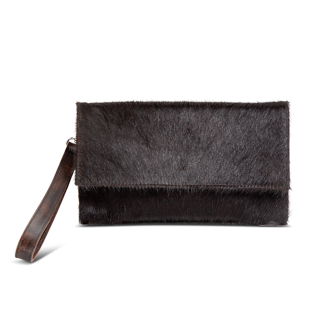 FREEBIRD lola black clutch with interchangeable wrist strap and adjustable cross-body strap and multiple interior pockets 