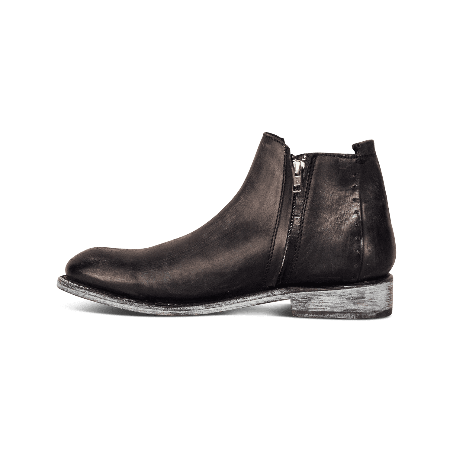 Inside view showing zip closure detailing on FREEBIRD men's Milo black boot